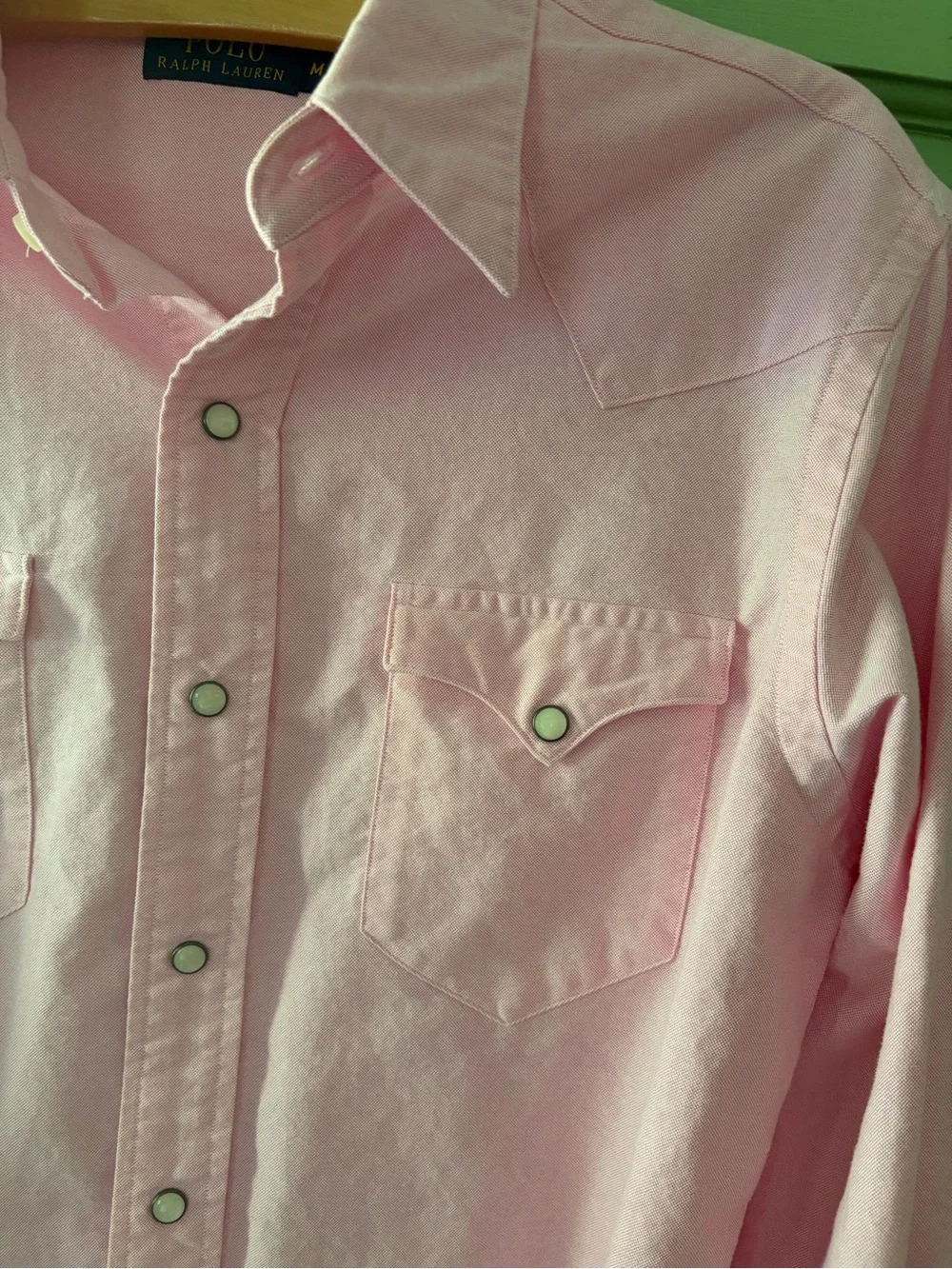 Polo Ralph Lauren Pink Men's Pearl Snap Size medium Western Cowboy Shirt Rodeo